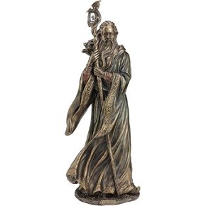Veronese Design 18.5 Inch Merlin Grand Wizard Dragon Crystal Ball Staff Cold Cast Resin Antique Bronze Finish Statue Home Decor