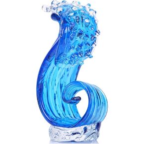 XMGZQ Blue Glass Wave Sculpture,Blue Art Glass Sculpture,Blown Glass Waves Decor,Ocean Wave Glass Sculptures Home Decor,Sculpture for Sea Glass Beach Coastal Nautical Office Surfers Gifts