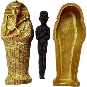 Leadigol Egyptian Sarcophagus Box Egyptian King Pharaoh Sarcophagus Coffin with Mummy Figurine Statue Set Tombstone Historical Sculpture Halloween Decor