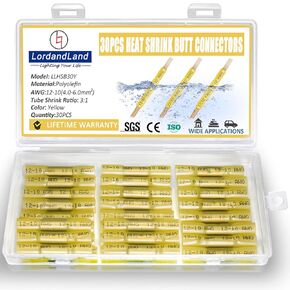 Yellow 30 Pcs Heat Shrink Butt Connectors Kit,Heat Shrink Wire Connectors,Waterproof Insulated Marine Automotive Crimp Terminals Butt Splice Connectors for Marine Automotive Motorcycle(Yellow 30PCS)