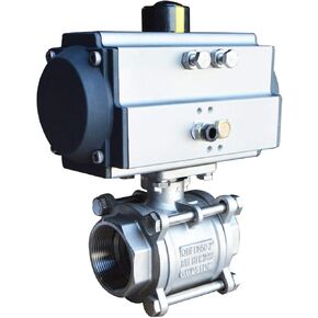INTSUPERMAI Three-Piece 3/4inch Pneumatic Actuated Ball Valve, Single Acting Globe Threaded Pneumatic Actuator, 304 Stainless Steel for Automatic Control System