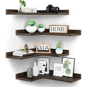 4 Tier Floating Corner Shelves Navy Blue Set of 4, Rustic Pine Wooden Floating Corner Wall Shelf for Wall Décor Storage, L Shaped Corner Shelf Wall Mount for Bedroom, Living Room, Bathroom, Kitchen.