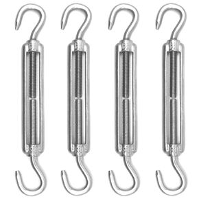 M4 Turnbuckle Hook and Hook 304 Stainless Steel Turnbuckles for Cables Wire Adjustable Wire Rope Tensioner Turnbuckles for Sun Shade Hardware Clothesline Tightener - 4 Pack