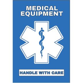 Medical Equipment Alert Sticker Height 3 inches x Width 2 inches Handle with Care Stickers [Color RED, Quantity (10) Stickers]