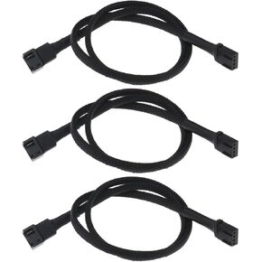 eMagTech 3PCS 4-Pin Fan Extension Cables Compatible with 3 Pin and 4 Pin PMW Fan Connector 60cm 24AWG Nylon Braid Male to Female Extending Fan Cable