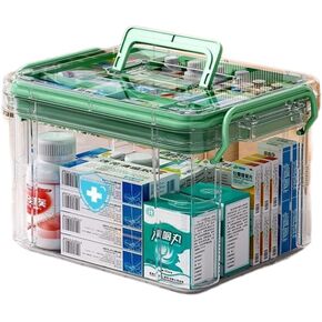 Multifunctional Family Medicine Box, Clear Double Layer Storage Box Container, Family First Aid Box Medicine Box Organizer
