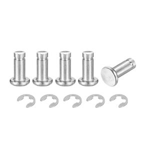 uxcell 5Set M8x35mm 304 Stainless Steel Cylindrical Shaft Snap Ring Locating Pin, Flat Head Grooved Hinge Cylinder Position Pin with E Clip Retaining Ring, Silver