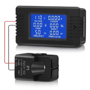 Power Meter 80-260V AC Current Voltage Multimeter PZEM-022 Ammeter Voltmeter LCD Digital Display with 100A CT Split Core Current Transformer Multi-Function Meter