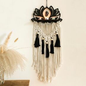 Artilady Macrame Wall Hanging Lotus Dream Catcher Boho Wall Decor Macrame Wall Art for Bedroom Living Room Bathroom Lotus Flower Decor for Aroma Candle Photo Frames Plant