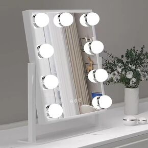 مرآة الغرور مع أضواء 9 لمبات LED مرآة مكياج مضاءة مرآة هوليوود مرآة مكياج على الطاولة مع 3 أضواء ملونة قابلة لتعديل الضوء بزاوية 360 درجة في مرآة المكتب مرآة الغرور الشخصية in Kuwait