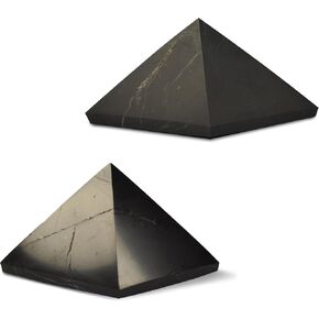 2 pcs Authentic Shungite Pyramids Set 50 mm / 1.96" Polished and Unpolished Real Shungite Stones Crystal Pyramid Home Protection Room Office Desk Decor Authentic Black Crystals