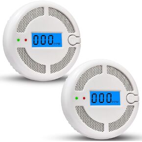 Carbon Monoxide Detectors 2 Pack,Carbon Monoxide Alarm with LCD Digital Display and Sound Warning,Battery Powered CO Gas Monitor Alarm for Home,Office,Warehouse
