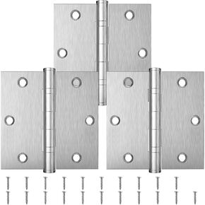 KOLET Ball Bearing Door Hinges, 3.5 x 3.5 Inches Door Hinges, Square Corner Heavy Duty Door Hinges, Stainless Steel Door Hinges, No Squeak and Non Removable Pin, Brushed Nickel, 3 Pack