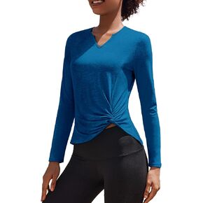 PINSPARK Womens Long Sleeve Shirts Workout Tops V Neck Twist Front Hiking Yoga Running Casual T-Shirt in Saudi Arabia