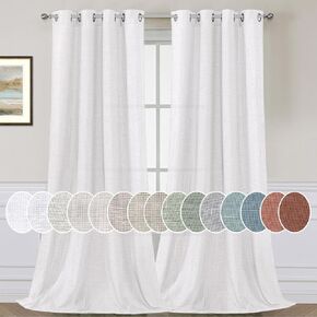 H.VERSAILTEX Elegant Natural Linen Semi Sheer Blended Energy Efficient Light Filtering Curtains/Nickel Grommet Window Treatments Panels/Drapes (Set of 2, Heathered White, 52" x 96")
