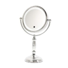 Danielle Creations Professional-Grade Double-Sided L.E.D. Vanity Mirror with Strong 15X Magnification, 360-Degree Rotation, Ultra-Vue Distortion-Free True Image Reflection, Silver Chrome Finish