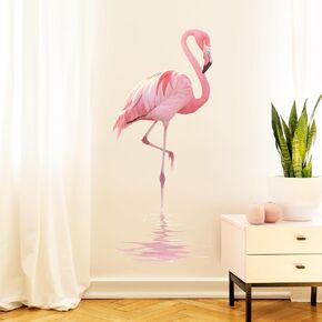 Lifelike Pink Flamingo Bird Wall Decal Nursery Animal Wall Sticker Removable Peel and Stick Wall Art Decor for Kid Baby Classroom Preschool Living Room Playroom Bedroom School