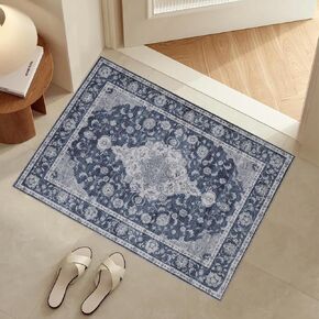 DUKINO 8x10 Area Rugs, Non Slip Distressed Living Room Rugs, Soft Vintage Washable Area Rugs with Low Pile No Shedding, Faux Wool Rugs for Living Room, Bedroom, Farmhouse, Dining Room, Blue