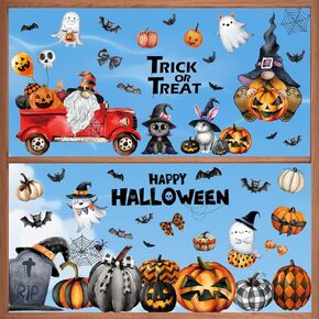 Enwokran Halloween Window Clings Halloween Window Stickers Decorations 103pcs,Cute Double Sided Removable Halloween Window Decals for Party Decorations 9 Sheet
