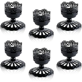 Candle Holders Set 3-4/5" Hight Elegant Iron Metal Candlesticks 2-4/5" Diameter Candleholders for Flameless Candles and Scented Candles Flameless Tealights (Black, 2 Pack)