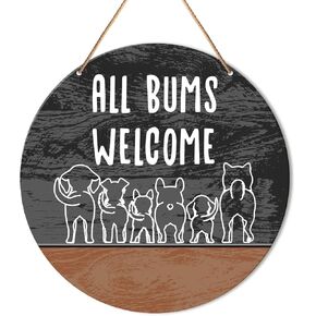 Funny Dog Bathroom Sign Wall Decor, Guest Bathroom Hanging Sign Decor Rustic Wall Decoration Wood Sign for Toilet, Powder Room, Housewarming Gifts for Dog Mom Dad Lover Own, All Bums Welcome