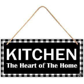 Farmhouse Kitchen Sign - Kitchen The Heart of The Home Wall Signs, Rustic Buffalo Plaid Home Sign, Vintage Farmhouse Wooden Art