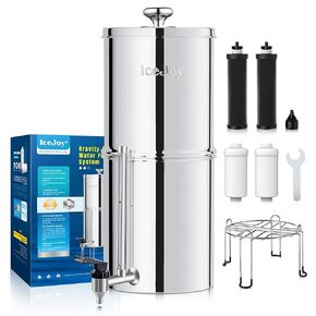 8-Stage Gravity Water Filtration System 3.0 Gallon - 304 Stainless Steel Countertop System with 4 Filters and Stand, Reduce 99.9% Chlorine, NSF/ANSI 42 Certification