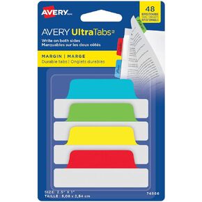 علامات تبويب Avery Margin Ultra، 2.5 بوصة × 1 بوصة، قابلة للكتابة على الجانبين، ألوان باستيل متنوعة، 48 علامة تبويب قابلة لإعادة تعيين وضعها (74867)