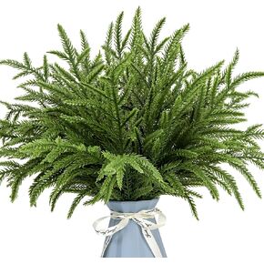 24Pcs Norfolk Pine Branches Stems 15" Artificial Pine Needles Sprigs Norfolk Pine Garland Accessories Vase Fillers Winter Fake Christmas Tree Picks Greenery Sprays for DIY Wreaths (24, Green)