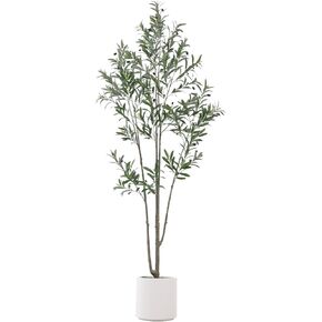 Artificial Olive Tree 8 ft, Indoor Tall Faux Plant,White Large Flowerpot Green Fake Plant,Realistic Silk Leaves and Fruits,for Home Decor,Living Room Sofa Bedroom，Conference Room Decoration
