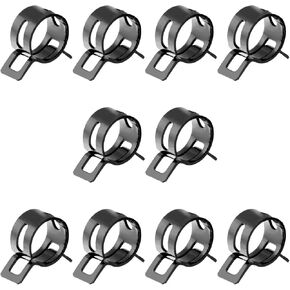 10Pcs Hose Clamps 1" ID Constant Tension Band Hose Clamps 25mm Spring Band Type Hose Manganese Steel Clamp Clips Clamp for Fuel Line Silicone Hose Tube Black