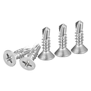 100Pcs ST4.2x25mm Self Drilling Screws, 304 Stainless Steel Flat Head Phillips Sheet Metal Screw - Good for Wood to Metal, Furniture - Silver