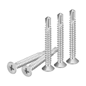 100 قطعة من براغي الحفر الذاتي ST4.2x25mm، برغي معدني من الصفائح المعدنية برأس مسطح من الفولاذ المقاوم للصدأ 304 - جيد للخشب والمعدن والأثاث - فضي