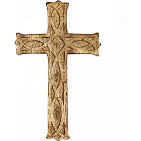 HOSLEY Wooden Cross 8 Inches Long Hand Carved Ideal Gift or Decoration for Home, Weddings Party Spa Meditation Home Office Spa Dorm O4