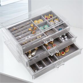 LEICHTEN Jewelry Boxes & Organizers with 5 Drawers,Acrylic Clear Jewelry Earring Necklace Holder Organizers and Storage with Velvet Trays,Jewelry Boxes for Women＆Girls,Pink