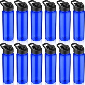 12 Pack Plastic Water Bottles 24 oz Blue Clear Water Bottles Bulk Reusable Sports Water Bottles with Spill Proof Lids for Gym Sports Home Office School