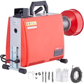 VEVOR 120FT x 7/8 Inch Drain Cleaner Machine, 420W Electric Sewer Snake Auger Manual Feed - with 6 Cutters, 2 Steel Cables (120' x 7/8" and 18' x 3/8") & CW/CCW Control for 1.9" to 6" Pipes