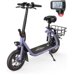 C1 Pro Electric Scooter with Seat, 450W Powerful Motor up to 25 Miles Range, Folding Electric Scooter for Adult Max Speed 18.6 Mph, Escooter for Commuting with Basket (Dark Black)