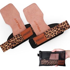 Frelaxy Weight lifting Grips Women, Weightlifting Wrist Straps with Cushion Wrist Loop, Double Layer Leather, and Storage Pouch, Women Gym Gloves for Deadlift and Powerlifting