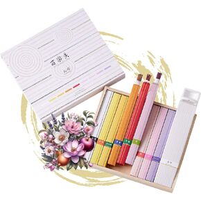Hasegawa 百楽香 (Hyakurakuko) Japanese Incense Assortment: Premium Sandalwood, Long Type, 20-30 Min Burn Time (花燭 (Flower Candle))