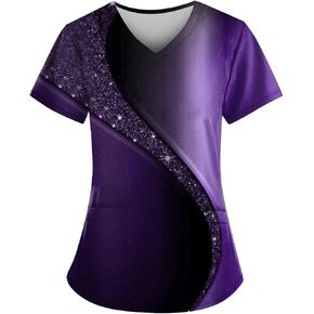 Women's Medical Scrub Tops - Plus Size Stretch V-Neck Short Sleeve Nursing Uniform for Hospital/Clinic Work in Saudi Arabia