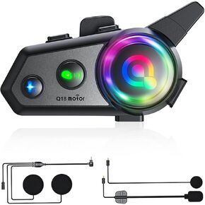 ZHIDUOXING Q18 Motorcycle Bluetooth Headset with Music Sharing,Bluetooth Helmet Intercom Support 1000m 2-Way Intercom+Music Mixing,CVC Noise Reduction/Automatic Response/IPX6 Waterproof