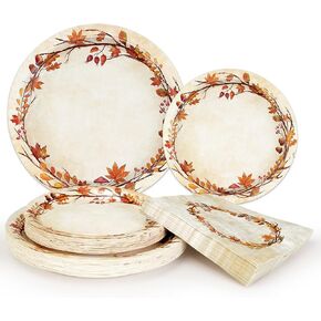 Homlouue 200 Pcs Fall Paper Plates and Napkins, Watercolor Disposable Party Supplies, Autumn Leaves Thanksgiving Party Supplies, aper Disposable Dinnerware Set Party Supplies Serve 50 Guests
