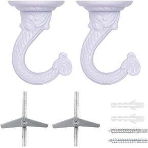 2 Sets Large Swag Ceiling Hooks Heavy Duty Swag Hook with Hardware for Hanging Plants Ceiling Installation Cavity Wall Fixing (2 Sets Black)