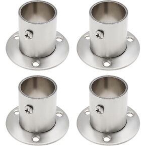 4Pcs 32mm Wardrobe Rail Support Stainless Steel Flange Ground Flange Connection Round Wardrobe Hanging Pole Tube Rod End Bracket for Closet Curtain