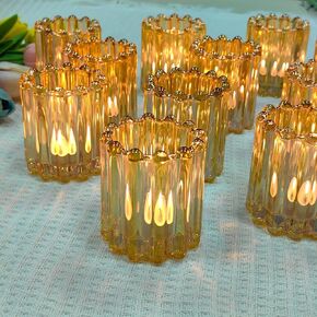 GOLDEAL 12Pcs Clear Glass Votive Candle Holders Tealight Holders Decorative, Tea Candle Holders Bulk,Candlestick for Wedding, Party,Dinner, Home Table Decor.
