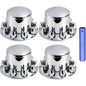 Axle Wheel Covers for Semi Truck - 2 Front and 4 Rear Hub Covers with 33mm Thread-On Chrome Lug Nut Covers for Semi Truck (Installation Tool Included)
