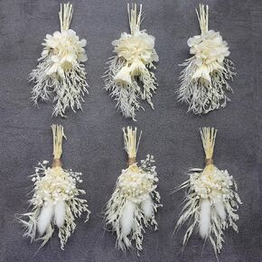 Mini Dried Flower Bouquet (Pack of 6), Dried Flower Bouquet for Bohemian Wedding Table Centerpieces, Dried Pampas Grass, Groom and Best Man Boutonnieres, Dried Cake Flowers. (Grey Blue)