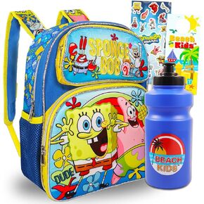 SpongeBob Mini Backpack for Kids - SpongeBob Backpack Toddler Bundle Includes 12" SpongeBob Mini Backpack, Water Bottle, Stickers, More | SpongeBob School Bag for Boys, Girls