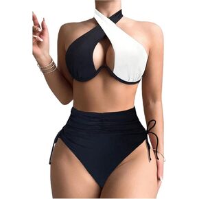 SHENHE Women's 2 Piece Bathing Suit Cut Out Underwire Halter Swimsuits High Waist Bikini Set